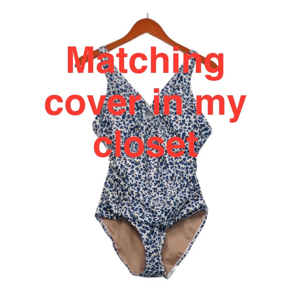 Susan Graver  womens Swimsuit Sz 12 V-Neck  1 Piece Blue See matching cover up